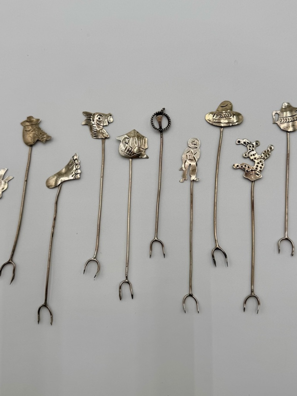 Taxco Silver Vtg Cocktail Picks with Novelty Charms